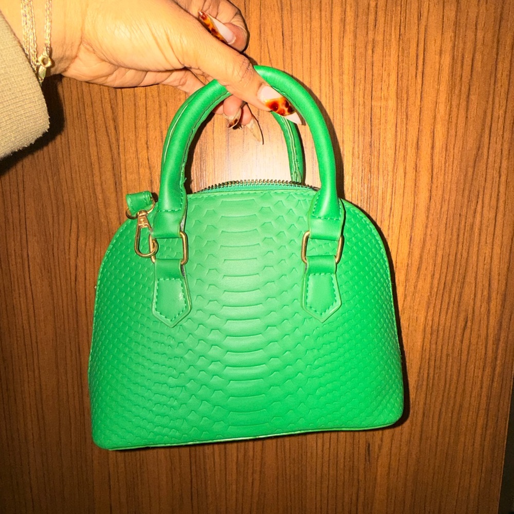 Green Textured Women's Handbag